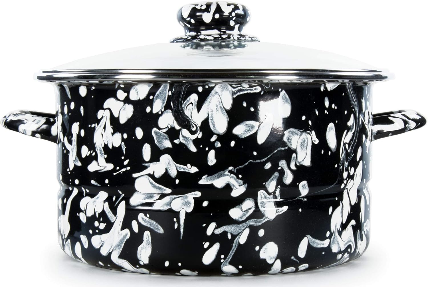 Golden Rabbit Enamelware Soup or Stock Pot, 6 quart, Black Swirl