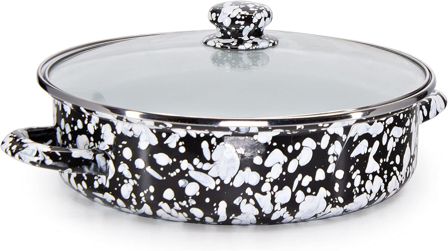 Golden Rabbit Enamelware Saute Pan, 5 quart, Black Swirl