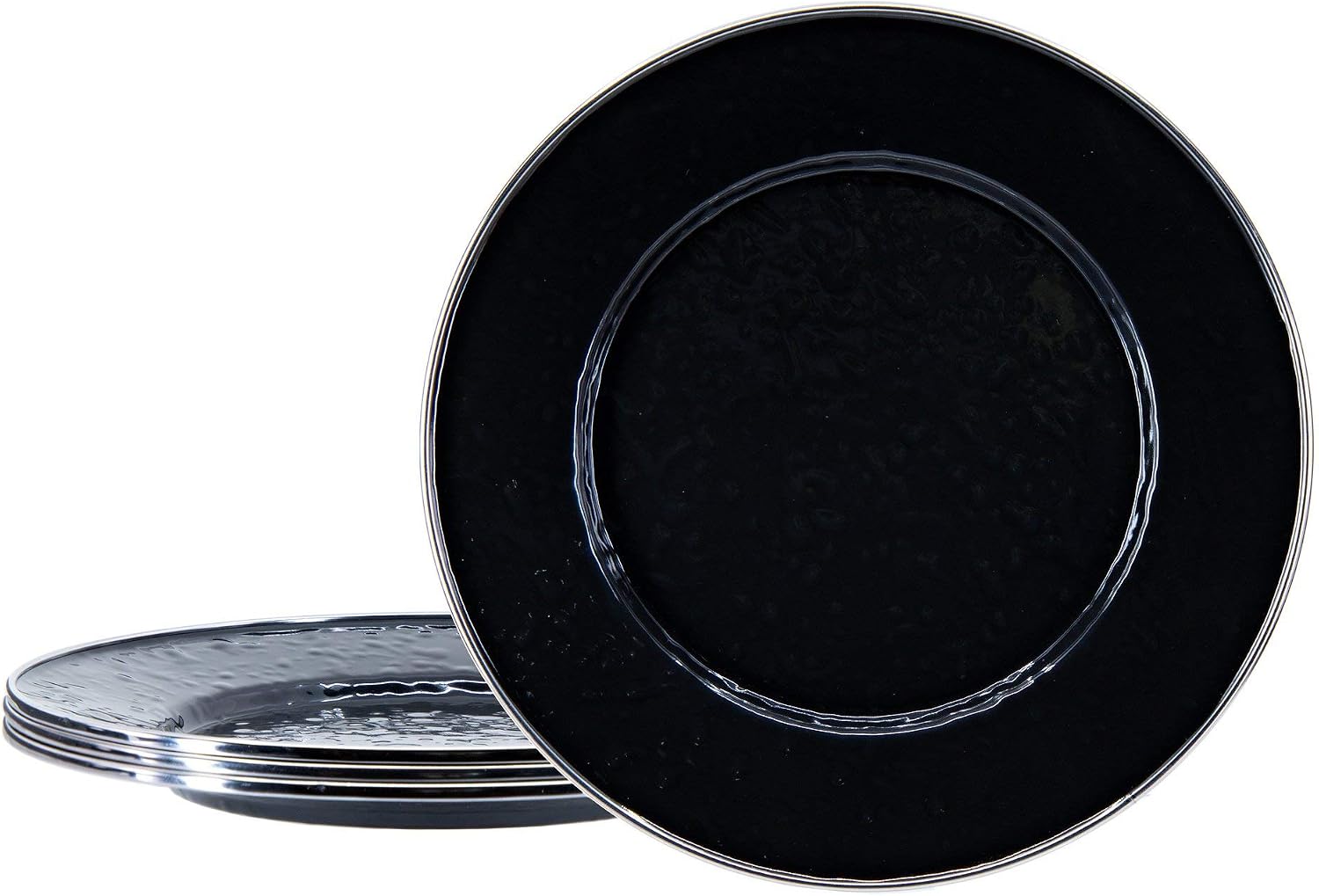 Golden Rabbit Enamelware Sandwich Plates, 8.5 inch, Solid Black Textured, Set of 4