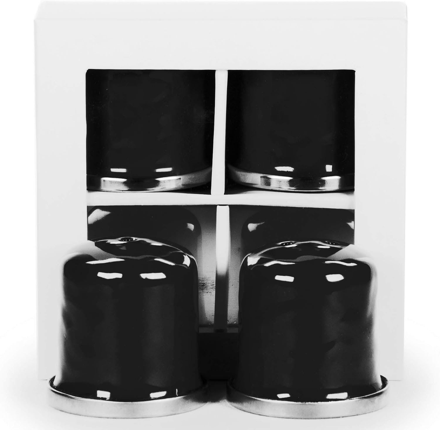 Golden Rabbit Enamelware Salt and Pepper Shakers, 2 Sets in Gift Box, Solid Black Textured