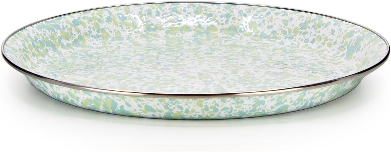 Golden Rabbit Enamelware Medium Tray, 15.5 inch, Jardin Swirl