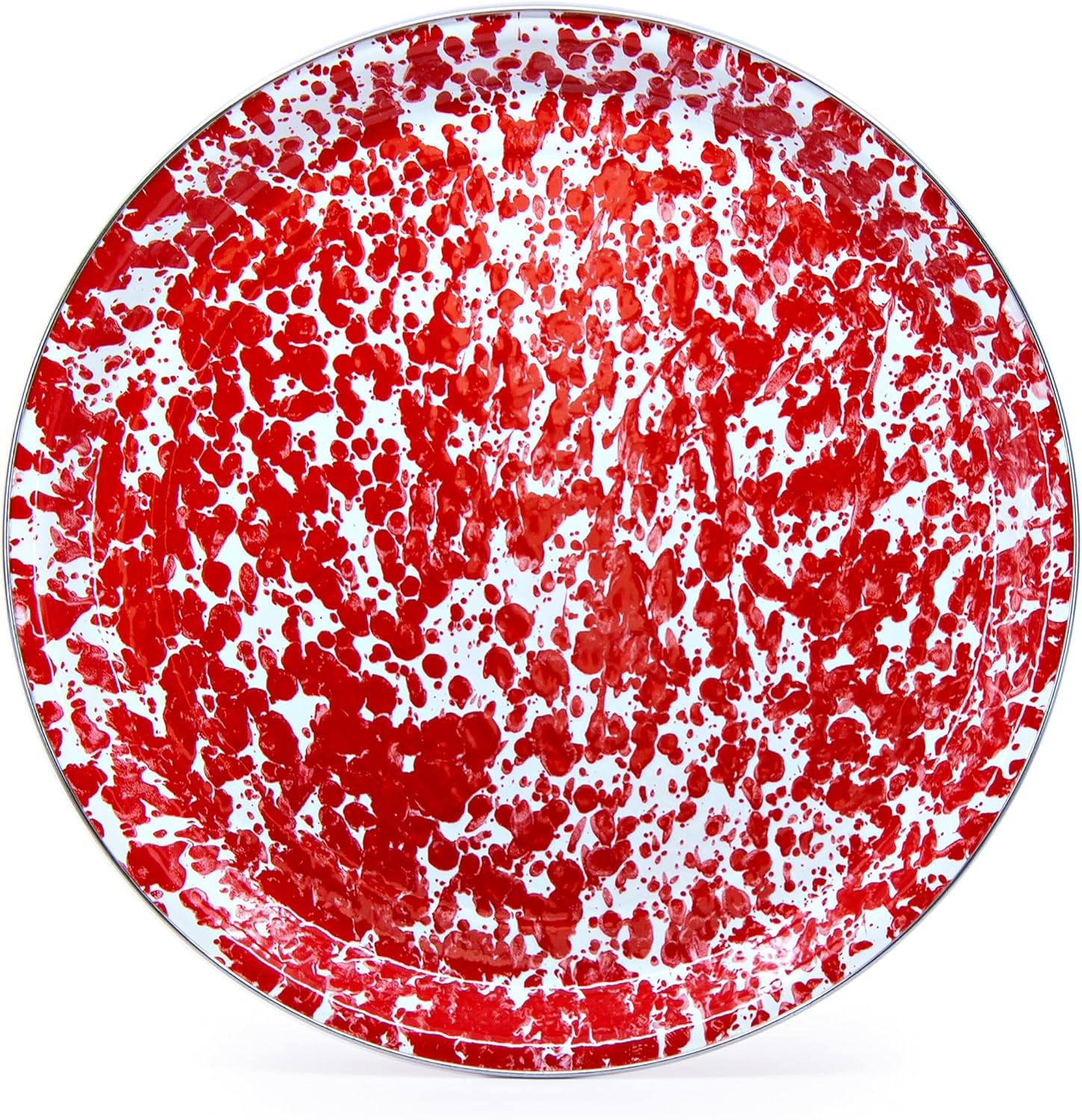 Golden Rabbit Enamelware Medium Tray, 15.5 inch, Red Swirl