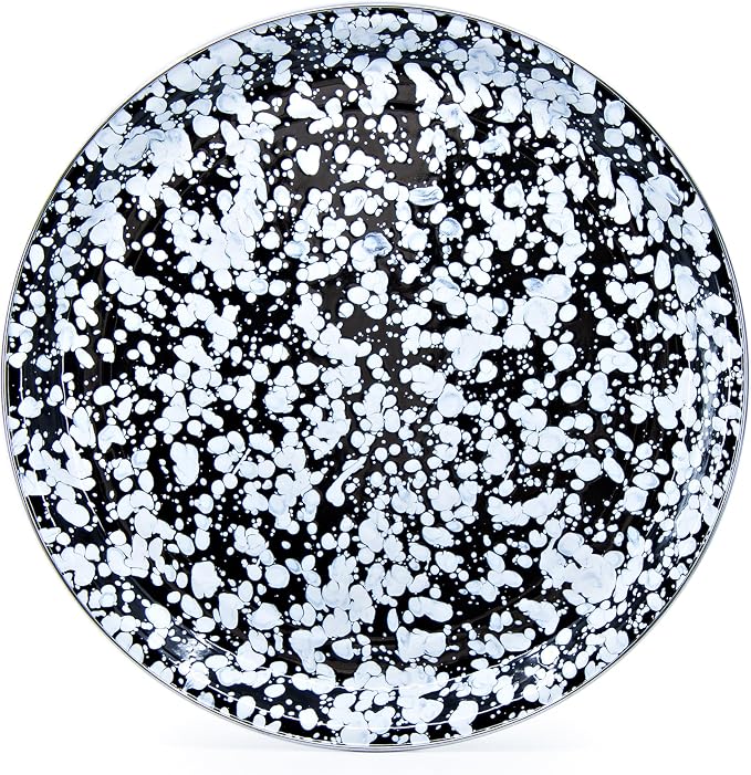 Golden Rabbit Enamelware Medium Tray, 15.5 inch, Black Swirl