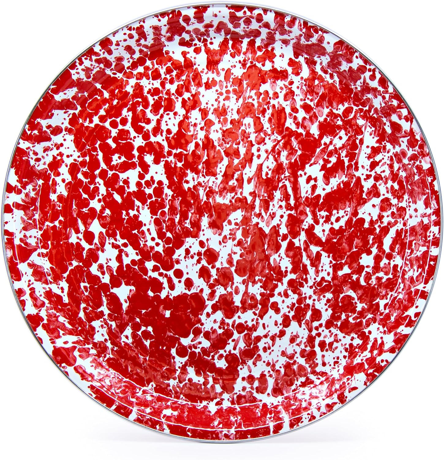 Golden Rabbit Enamelware Large Serving Tray, 20 inch, Red Swirl