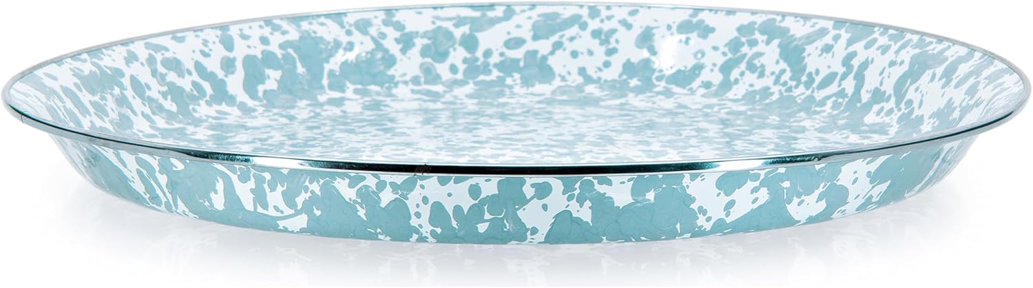 Golden Rabbit Enamelware Large Serving Tray, 20 inch, Sea Glass