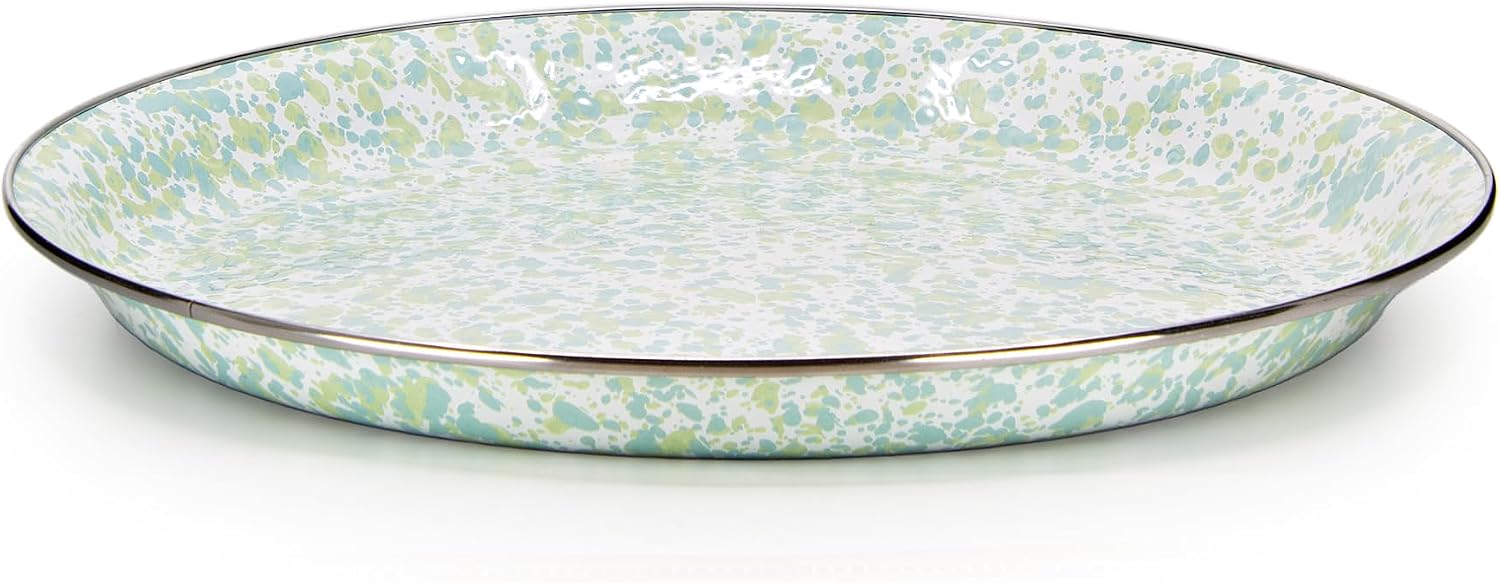 Golden Rabbit Enamelware Large Serving Tray, 20 inch, Jardin Swirl