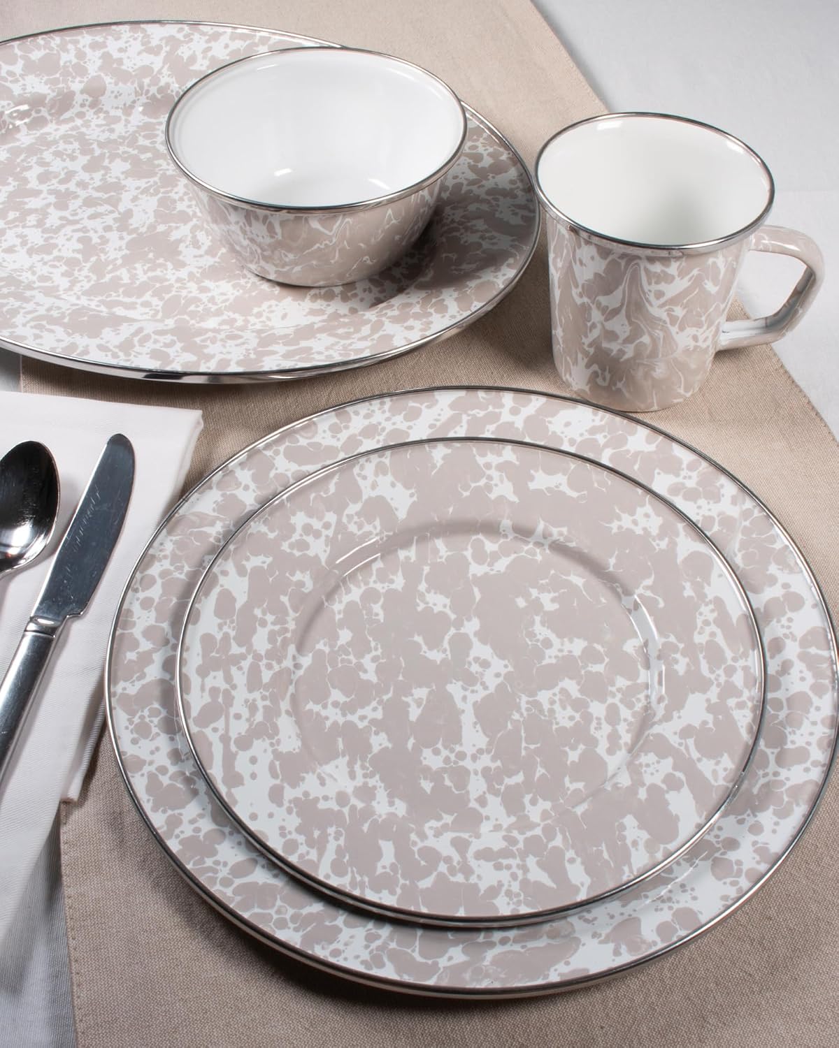Golden Rabbit Enamelware Large Serving Tray, 20 inch, Taupe Swirl