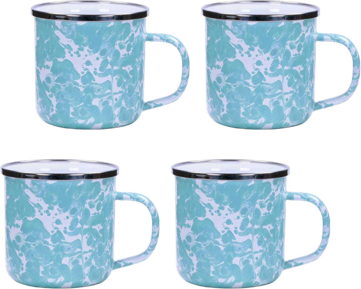 Golden Rabbit Enamelware Coffee or Tea Mugs, 12 ounce, Sea Glass, Set of 4