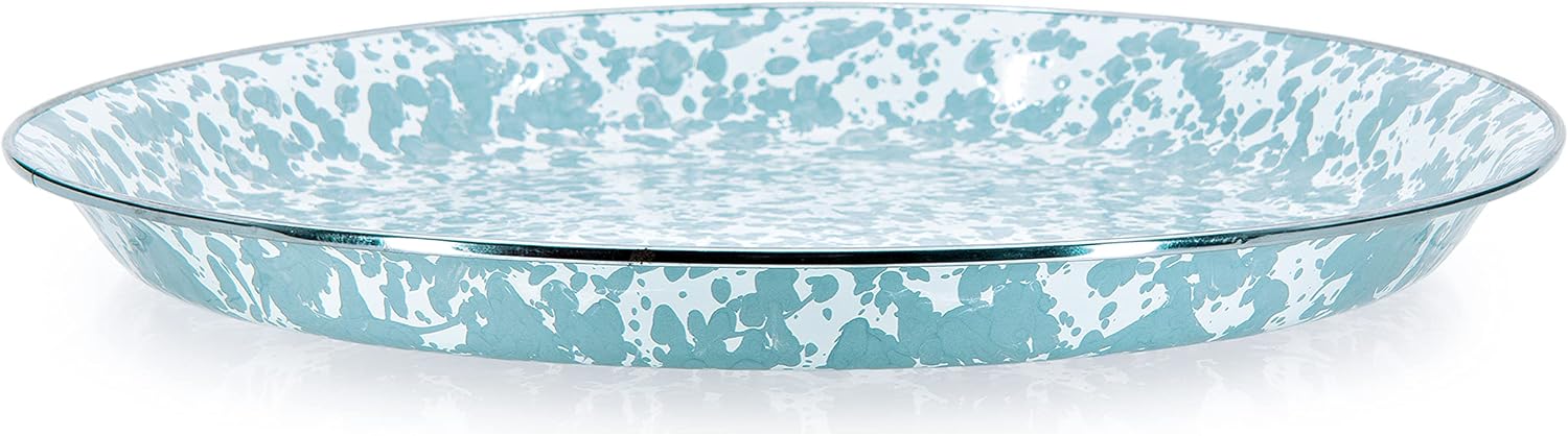 Golden Rabbit Enamelware Small Serving Tray, 12 inch, Sea Glass