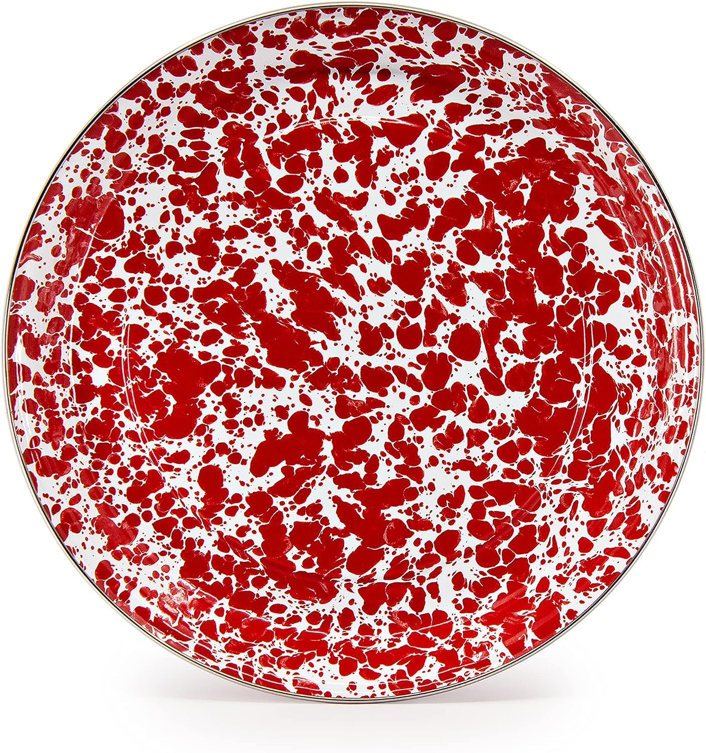 Golden Rabbit Enamelware Small Serving Tray, 12 inch, Red Swirl