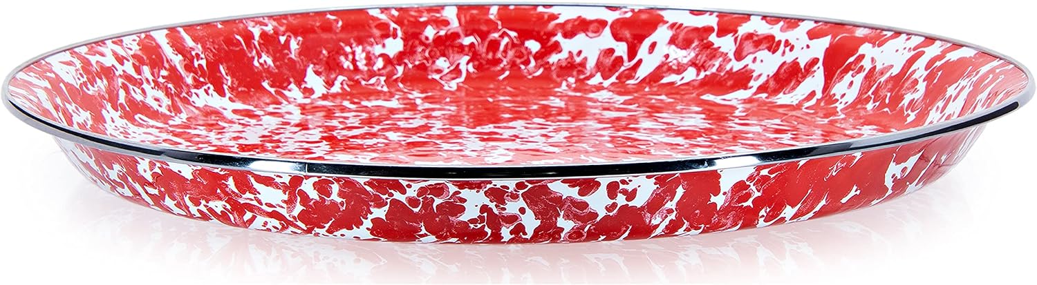 Golden Rabbit Enamelware Small Serving Tray, 12 inch, Red Swirl