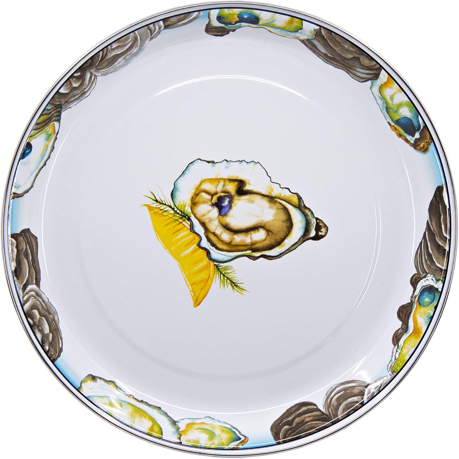 Golden Rabbit Enamelware Small Serving Tray, 12 inch, Oyster