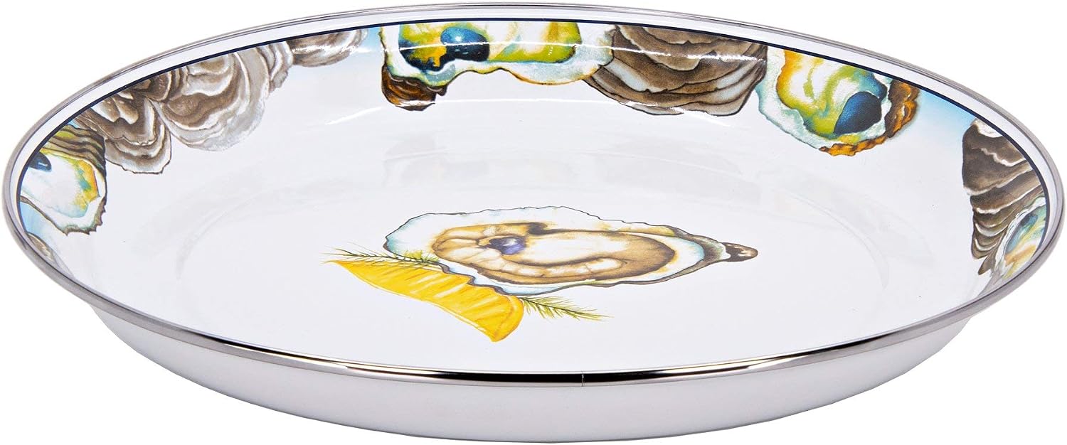 Golden Rabbit Enamelware Small Serving Tray, 12 inch, Oyster