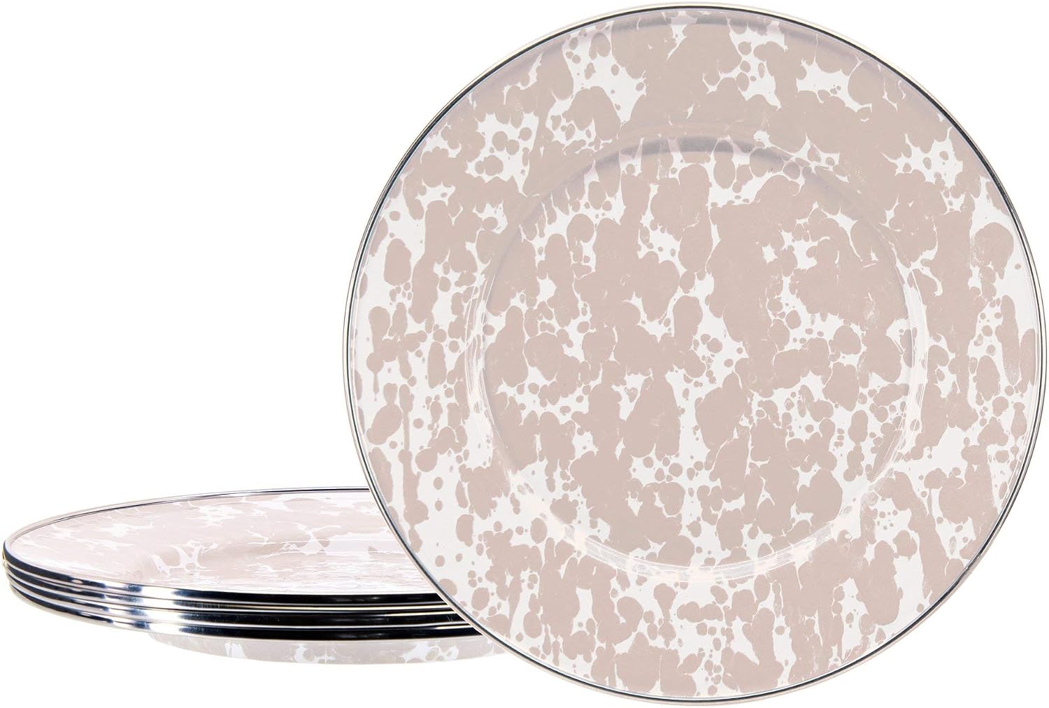 Golden Rabbit Enamelware Sandwich Plates, 8.5 inch, Taupe Swirl, Set of 4
