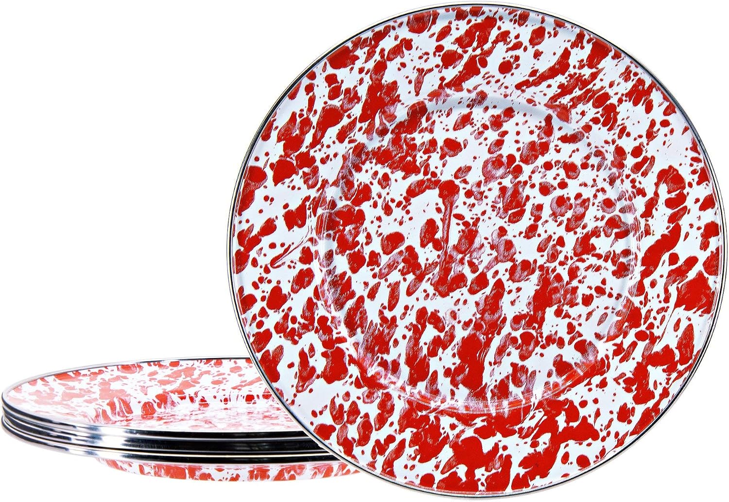 Golden Rabbit Enamelware Sandwich Plates, 8.5 inch, Red Swirl, Set of 4