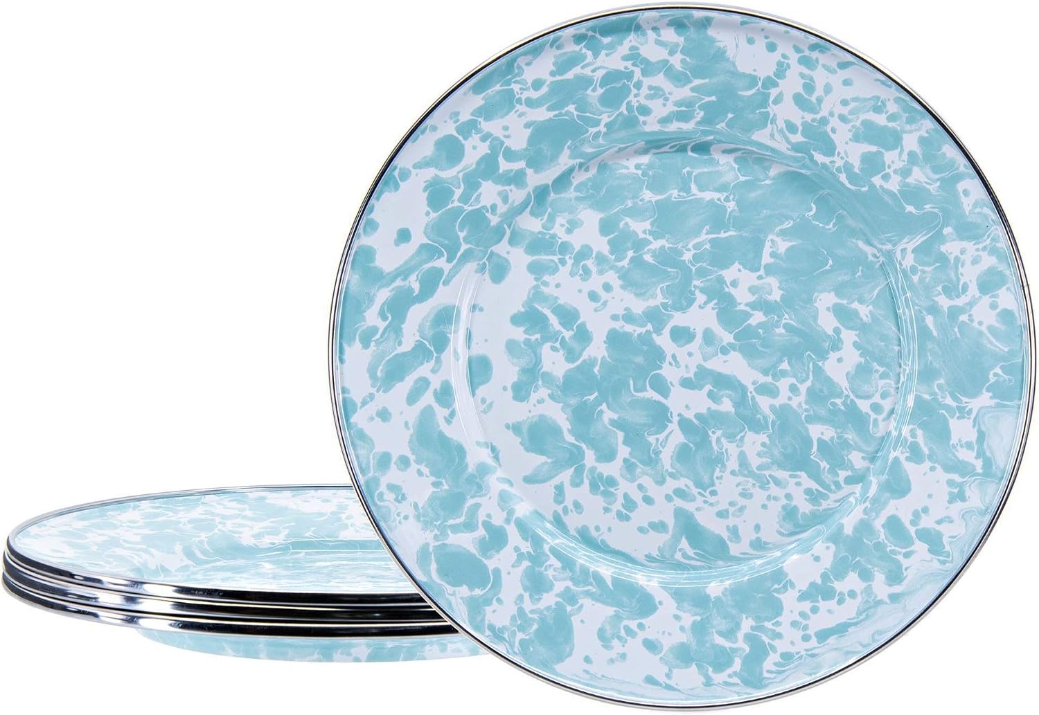 Golden Rabbit Enamelware Sandwich Plates, 8.5 inch, Sea Glass, Set of 4