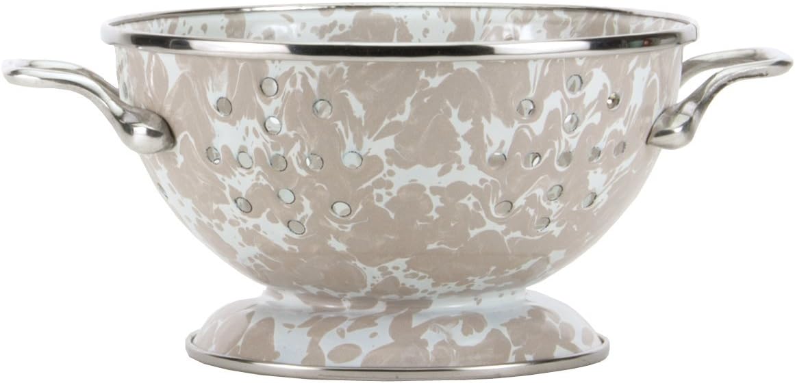 Golden Rabbit Enamelware Petite Colander, 1 quart, Taupe Swirl