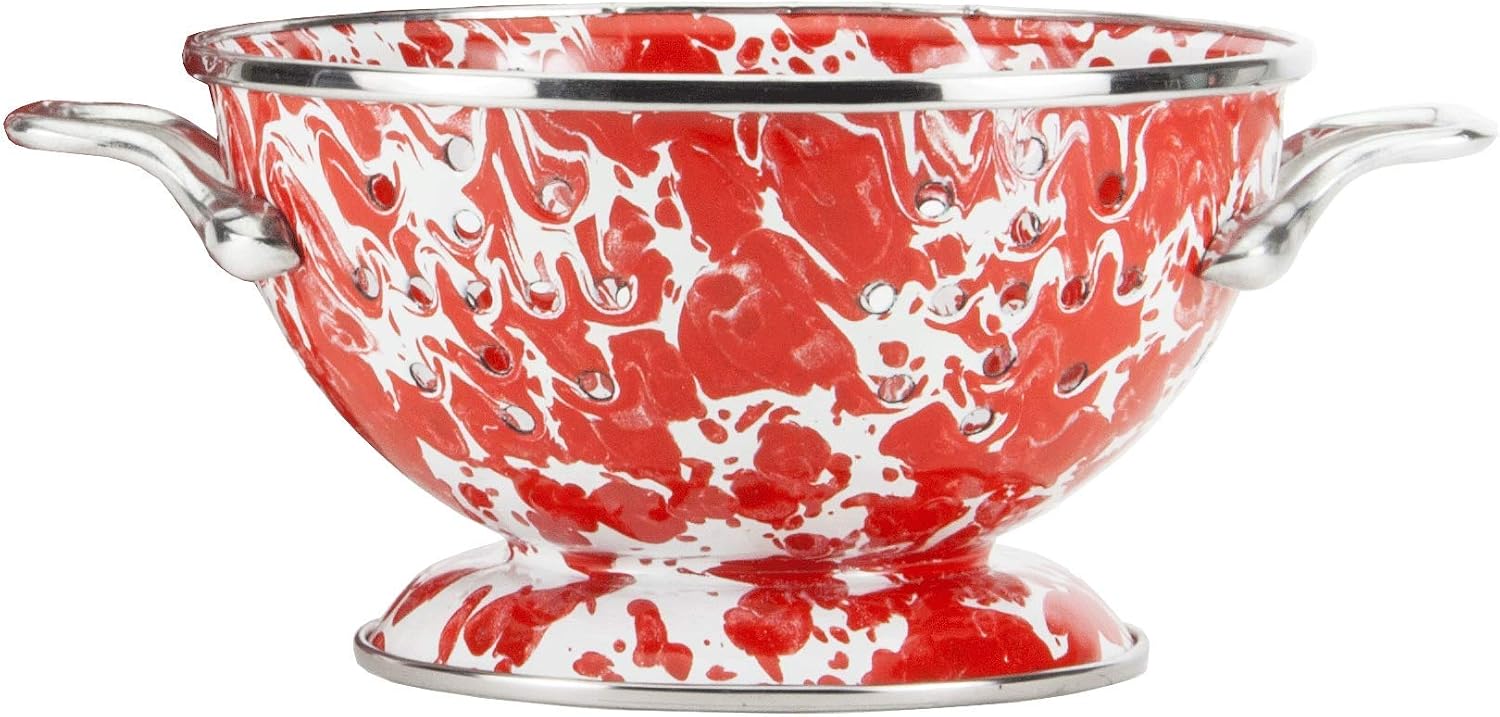 Golden Rabbit Enamelware Petite Colander, 1 quart, Red Swirl