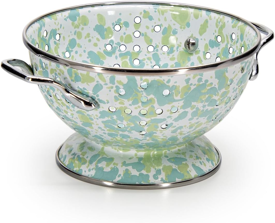 Golden Rabbit Enamelware Petite Colander, 1 quart, Jardin Swirl