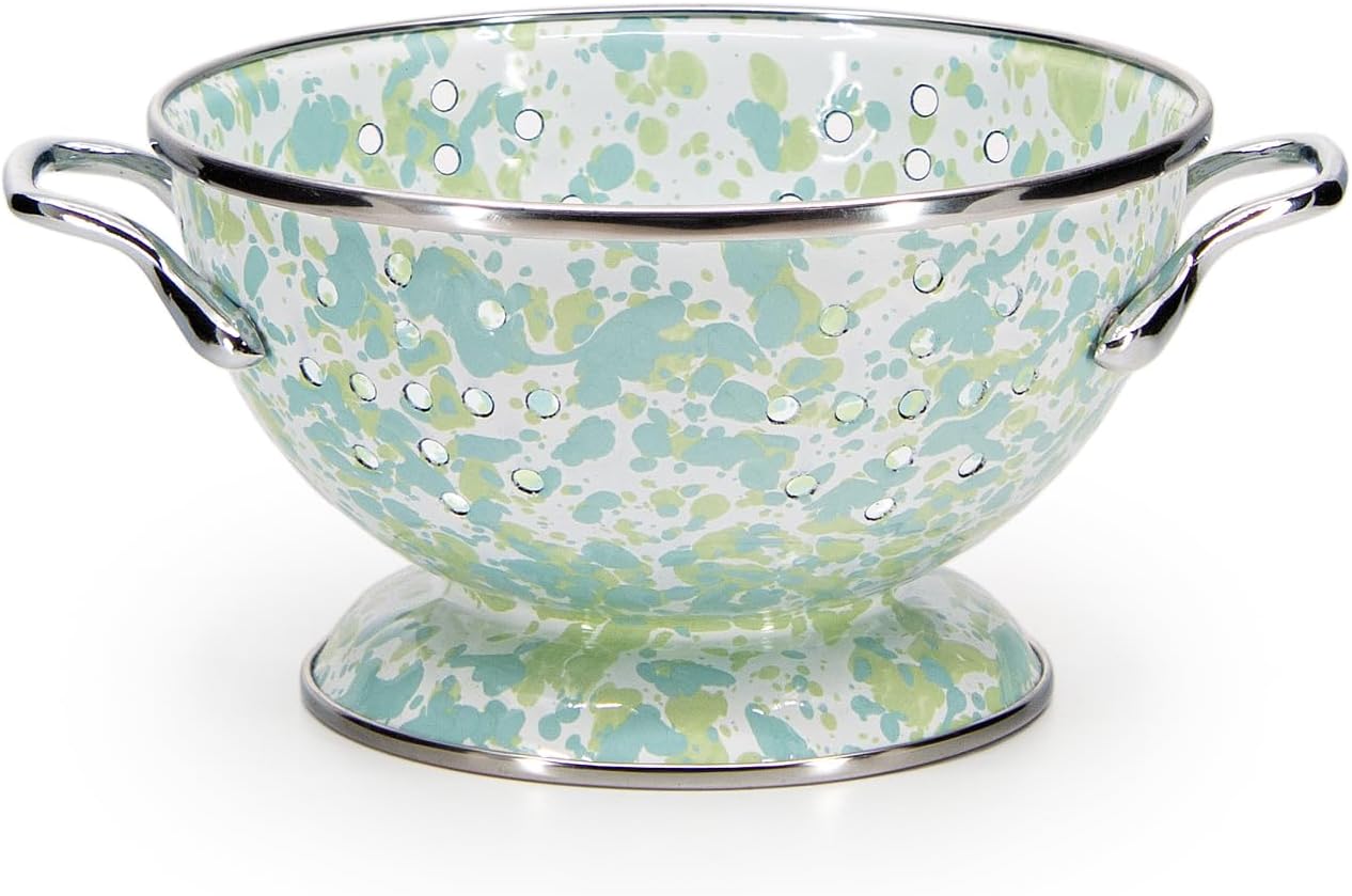 Golden Rabbit Enamelware Petite Colander, 1 quart, Jardin Swirl