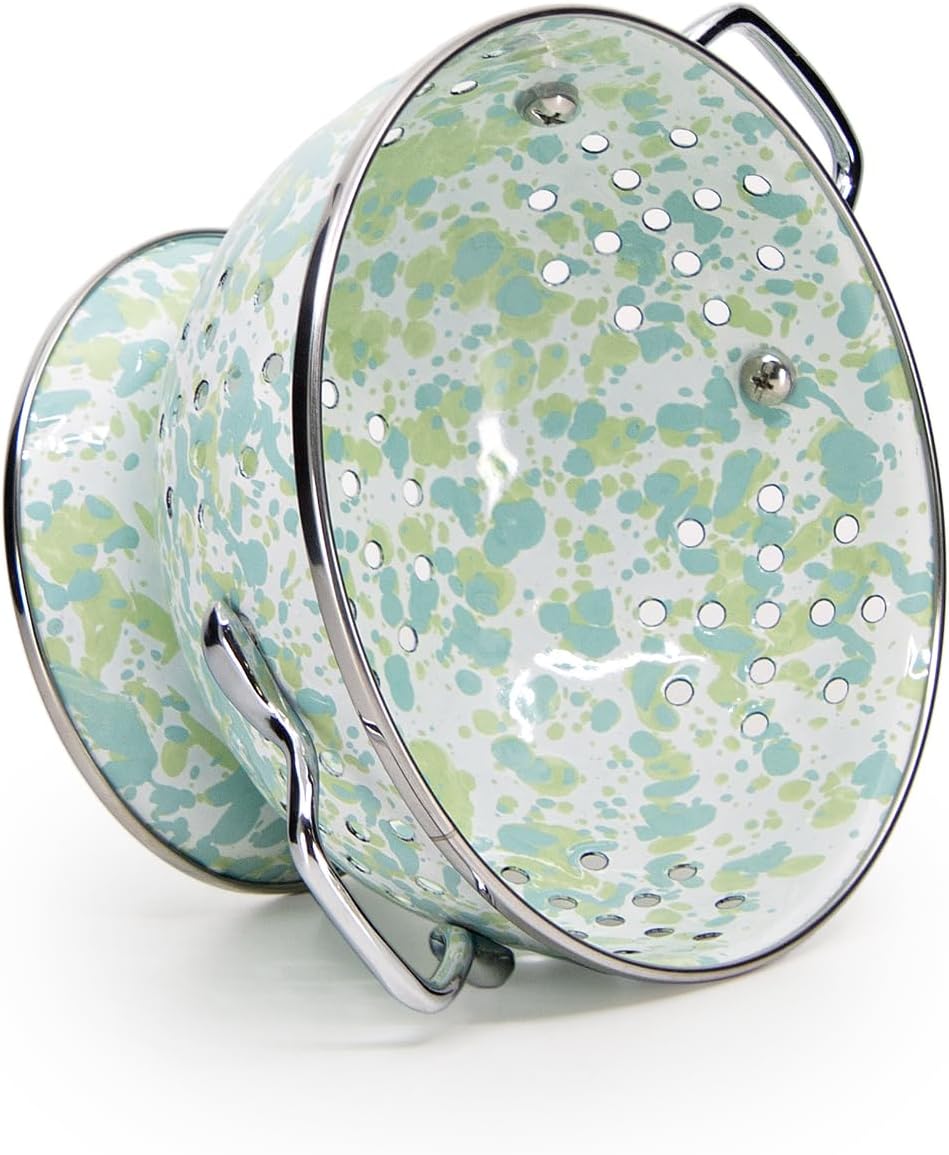 Golden Rabbit Enamelware Petite Colander, 1 quart, Jardin Swirl