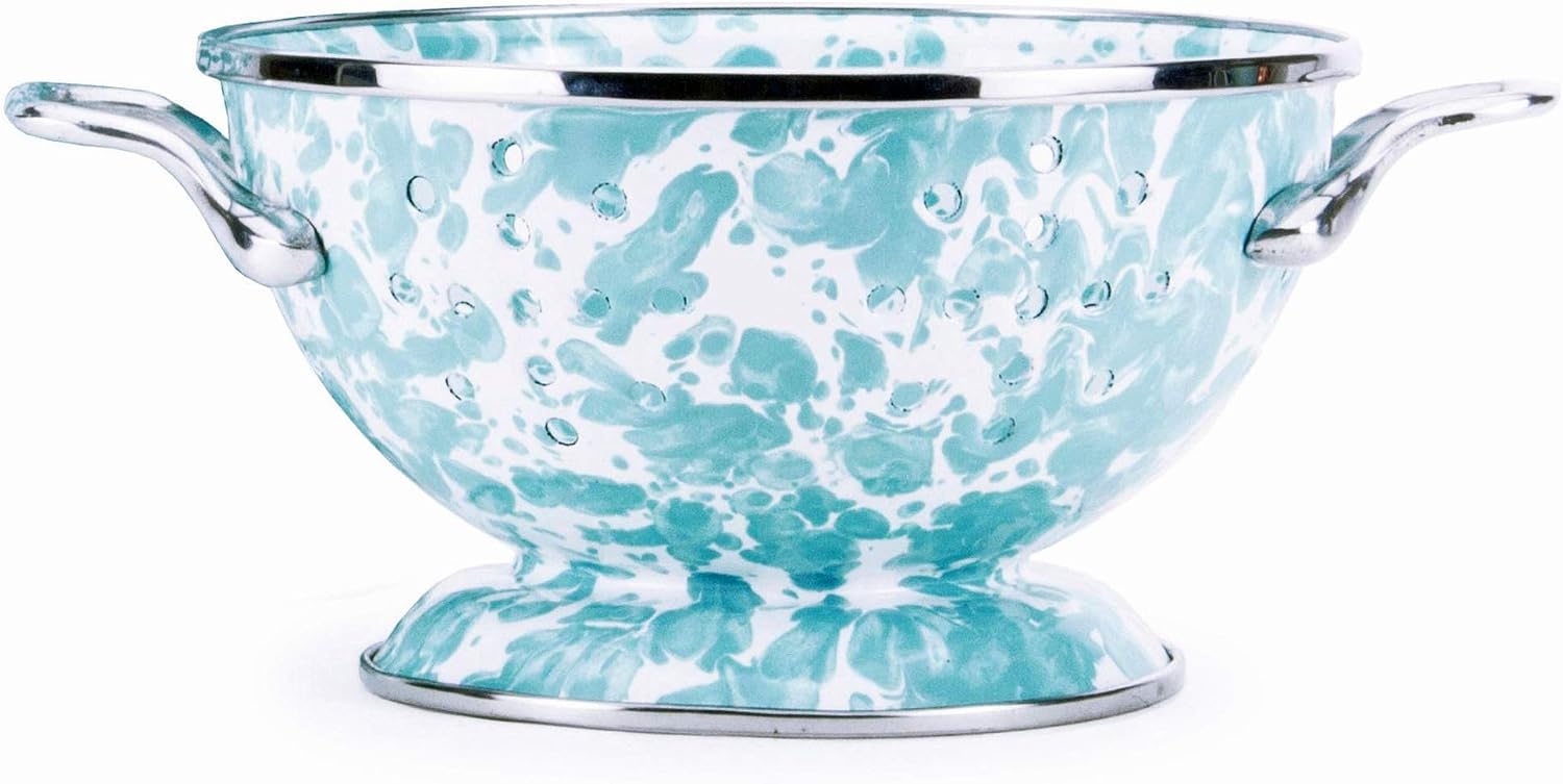 Golden Rabbit Enamelware Petite Colander, 1 quart, Sea Glass