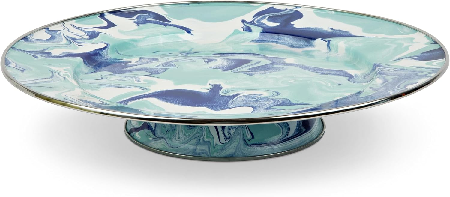 Golden Rabbit Enamelware Cake Plate, 12.5 inch, Lagoon