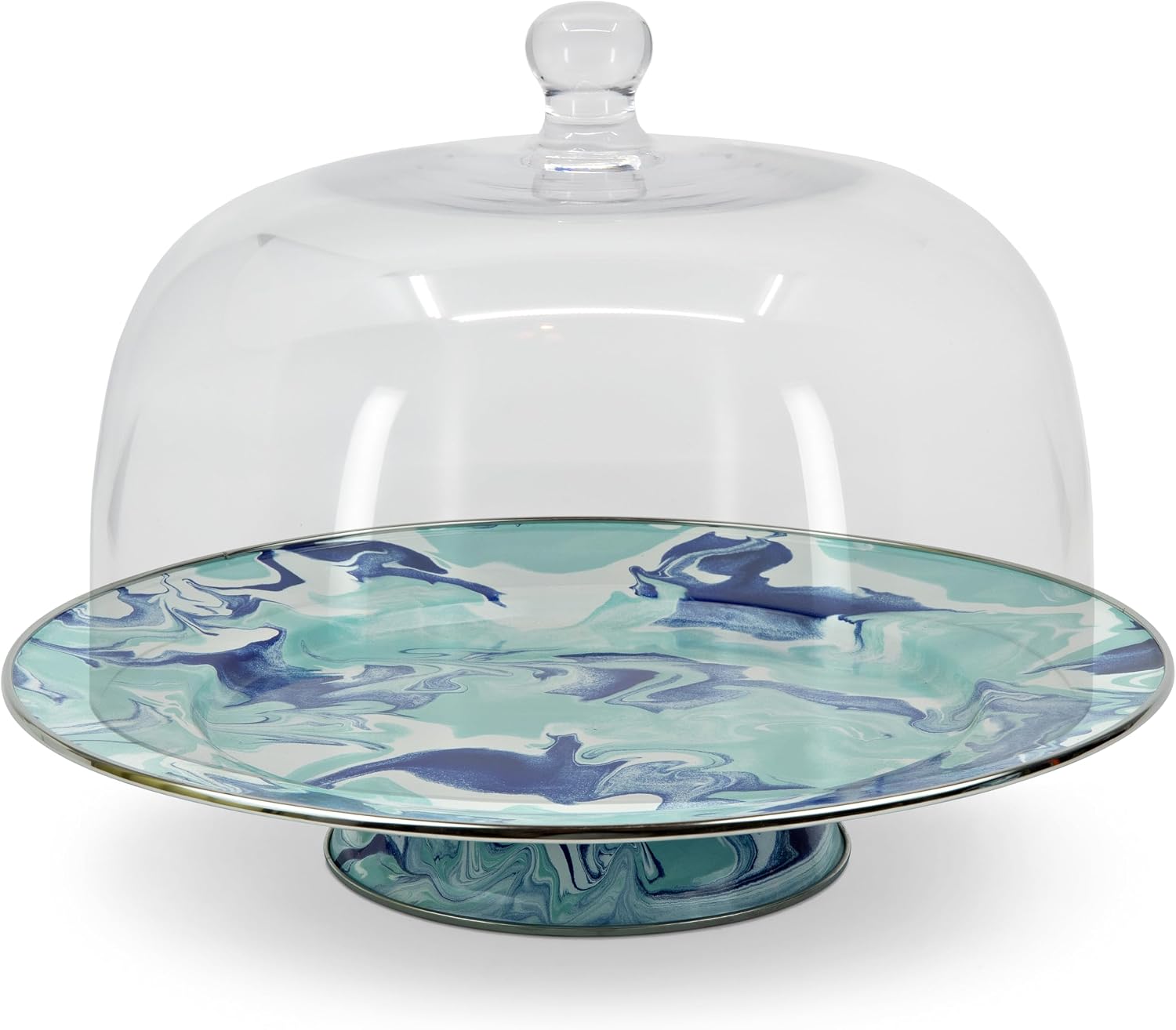 Golden Rabbit Enamelware Cake Plate, 12.5 inch, Lagoon