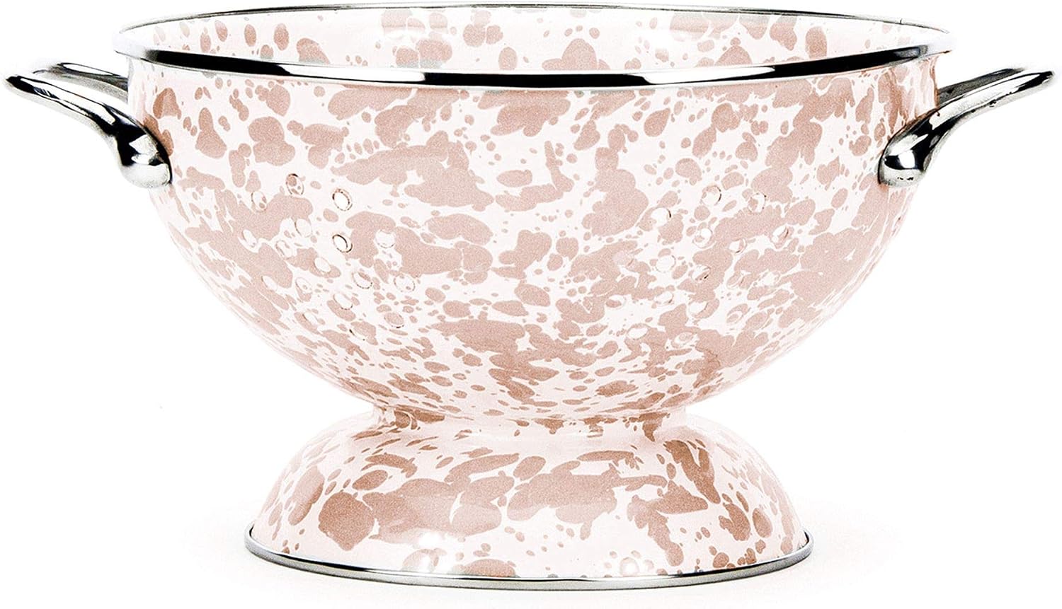 Golden Rabbit Enamelware Medium Colander, 3 quart, Taupe Swirl