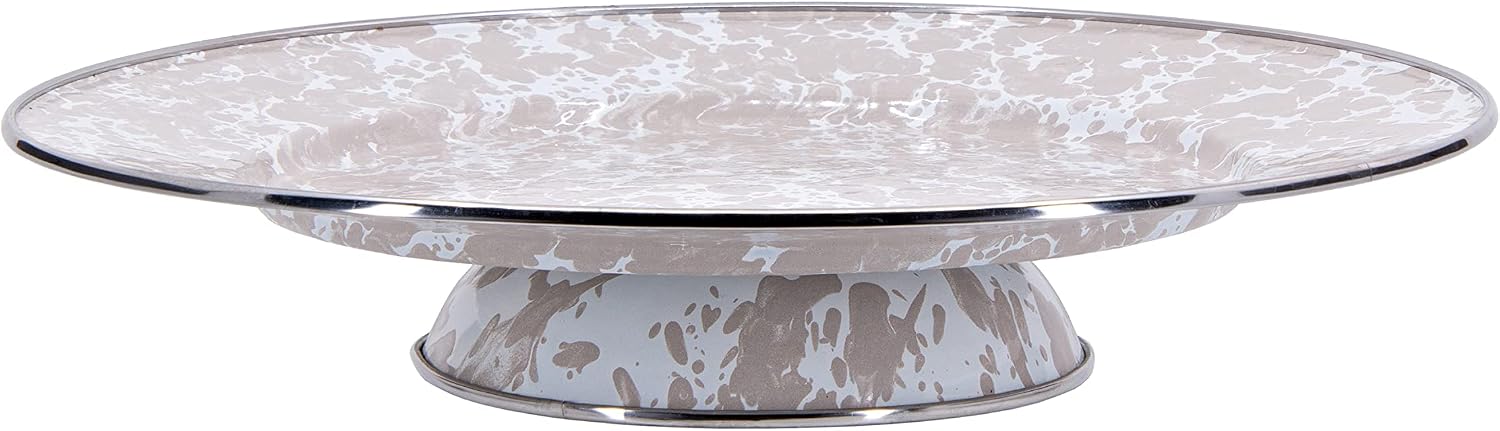 Golden Rabbit Enamelware Cake Plate, 12.5 inch, Taupe Swirl