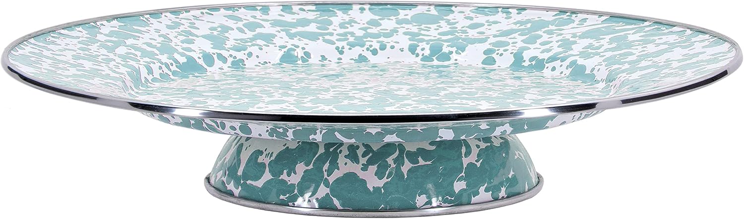 Golden Rabbit Enamelware Cake Plate, 12.5 inch, Sea Glass