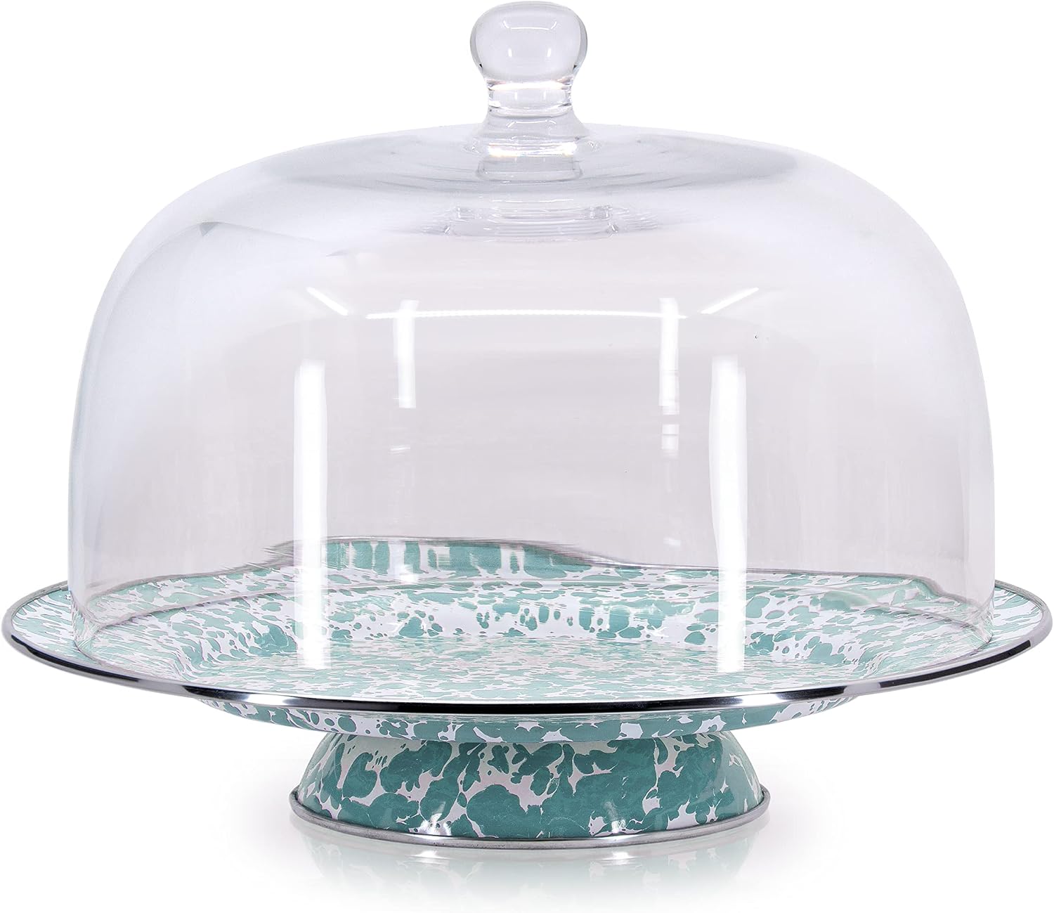 Golden Rabbit Enamelware Cake Plate, 12.5 inch, Sea Glass