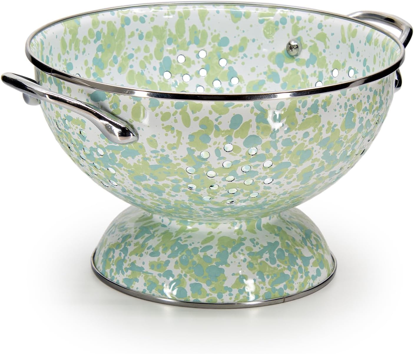 Golden Rabbit Enamelware Medium Colander, 3 quart, Jardin Swirl