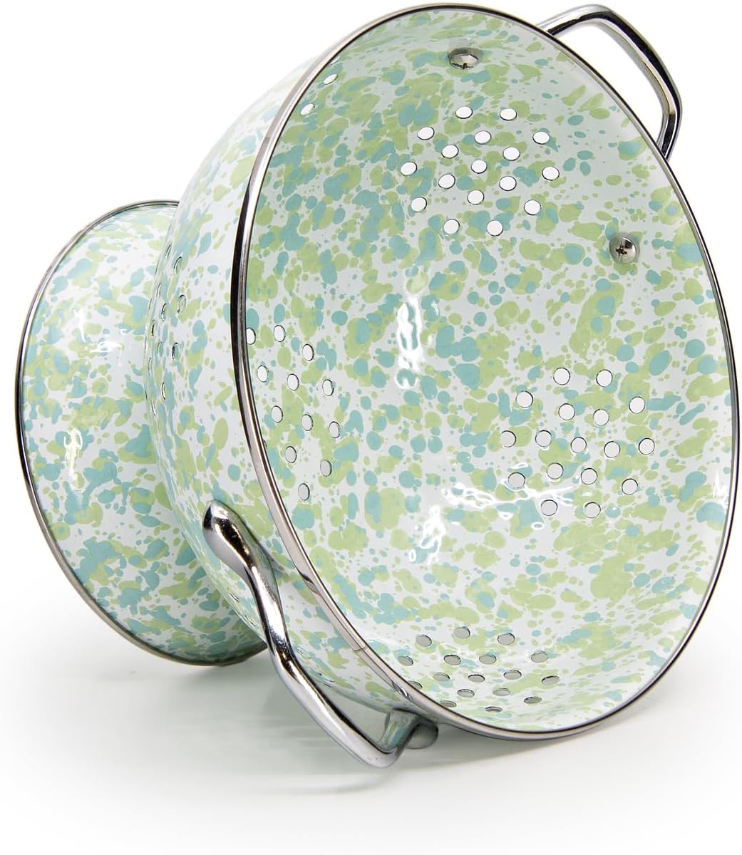 Golden Rabbit Enamelware Medium Colander, 3 quart, Jardin Swirl