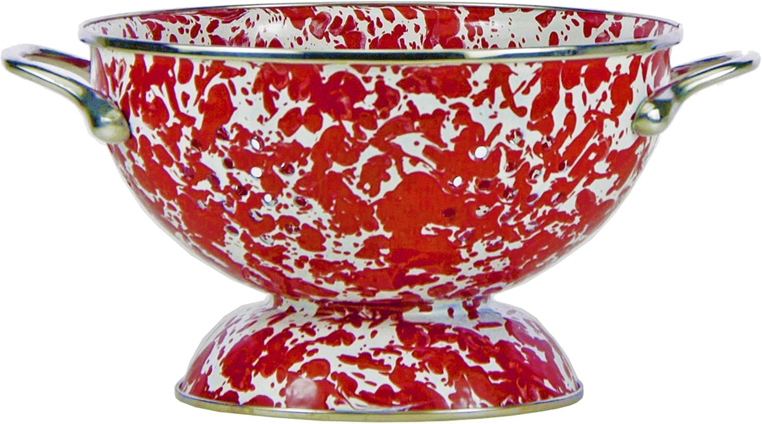 Golden Rabbit Enamelware Medium Colander, 3 quart, Red Swirl