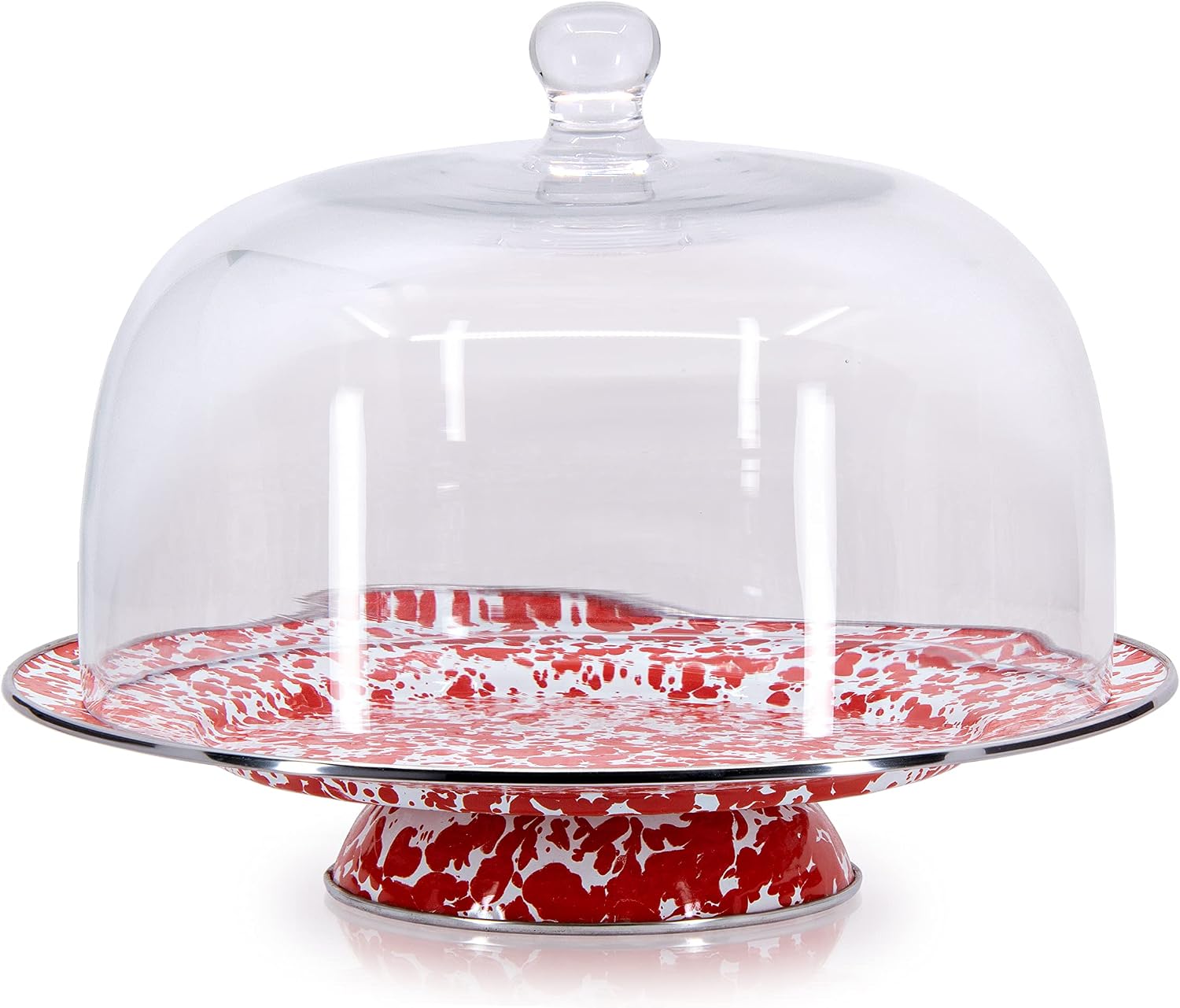 Golden Rabbit Enamelware Cake Plate, 12.5 inch, Red Swirl