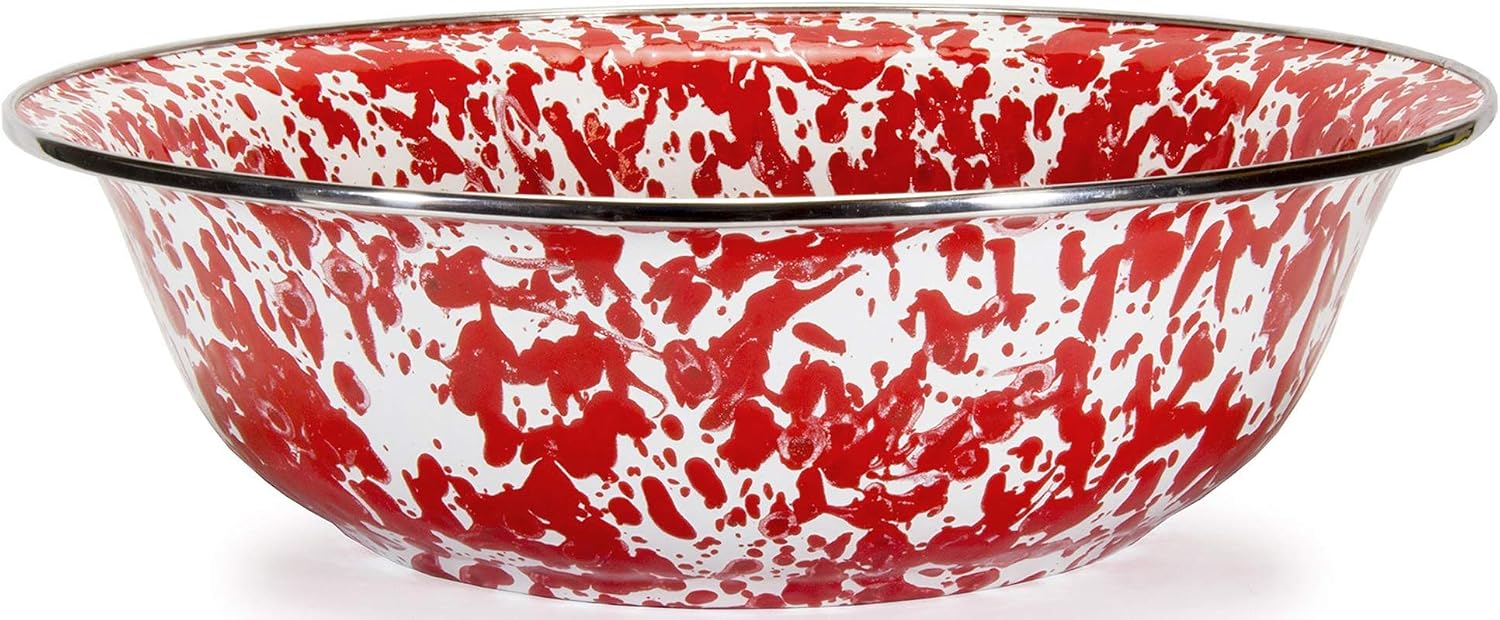 Golden Rabbit Enamelware Serving Basin, 4 quart, Red Swirl