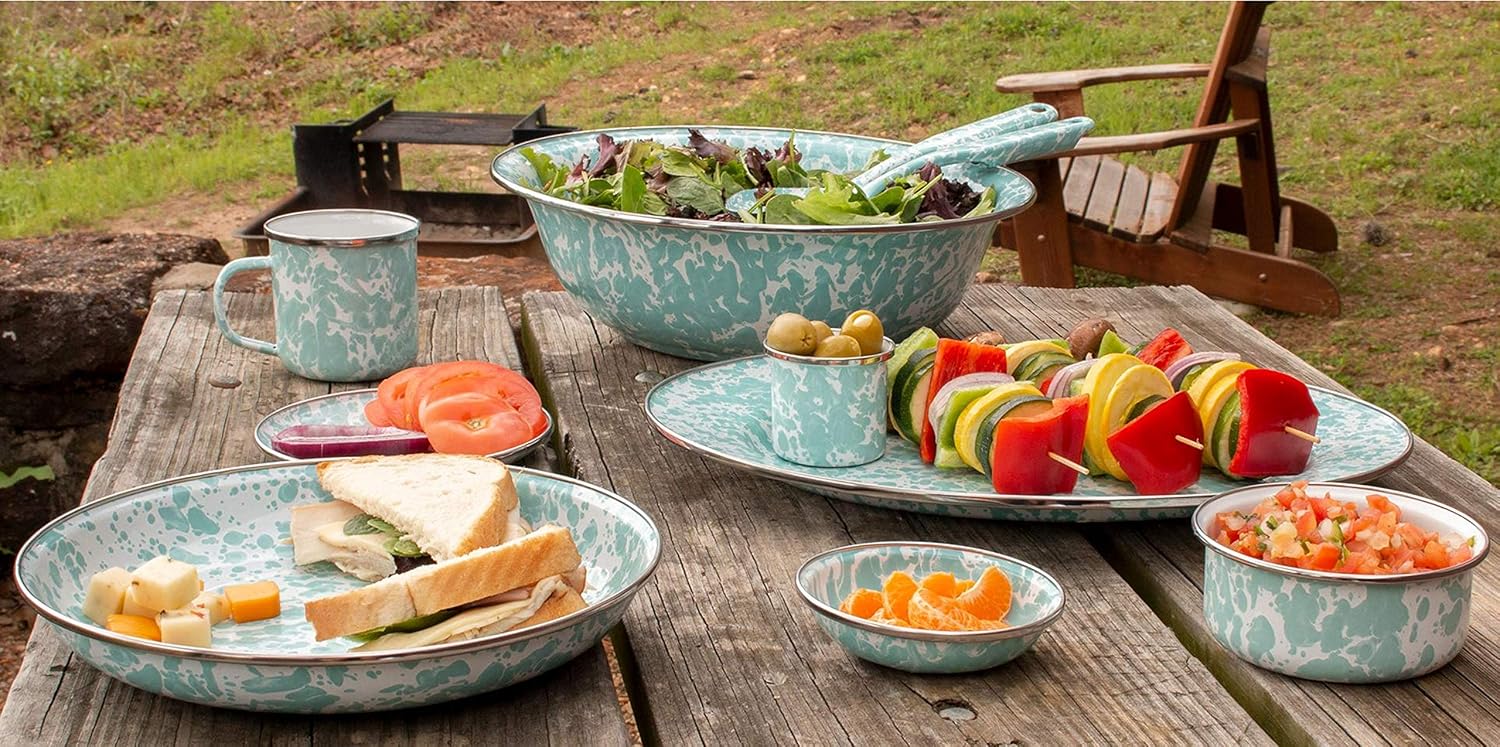 Golden Rabbit Enamelware Serving Basin, 4 quart, Sea Glass