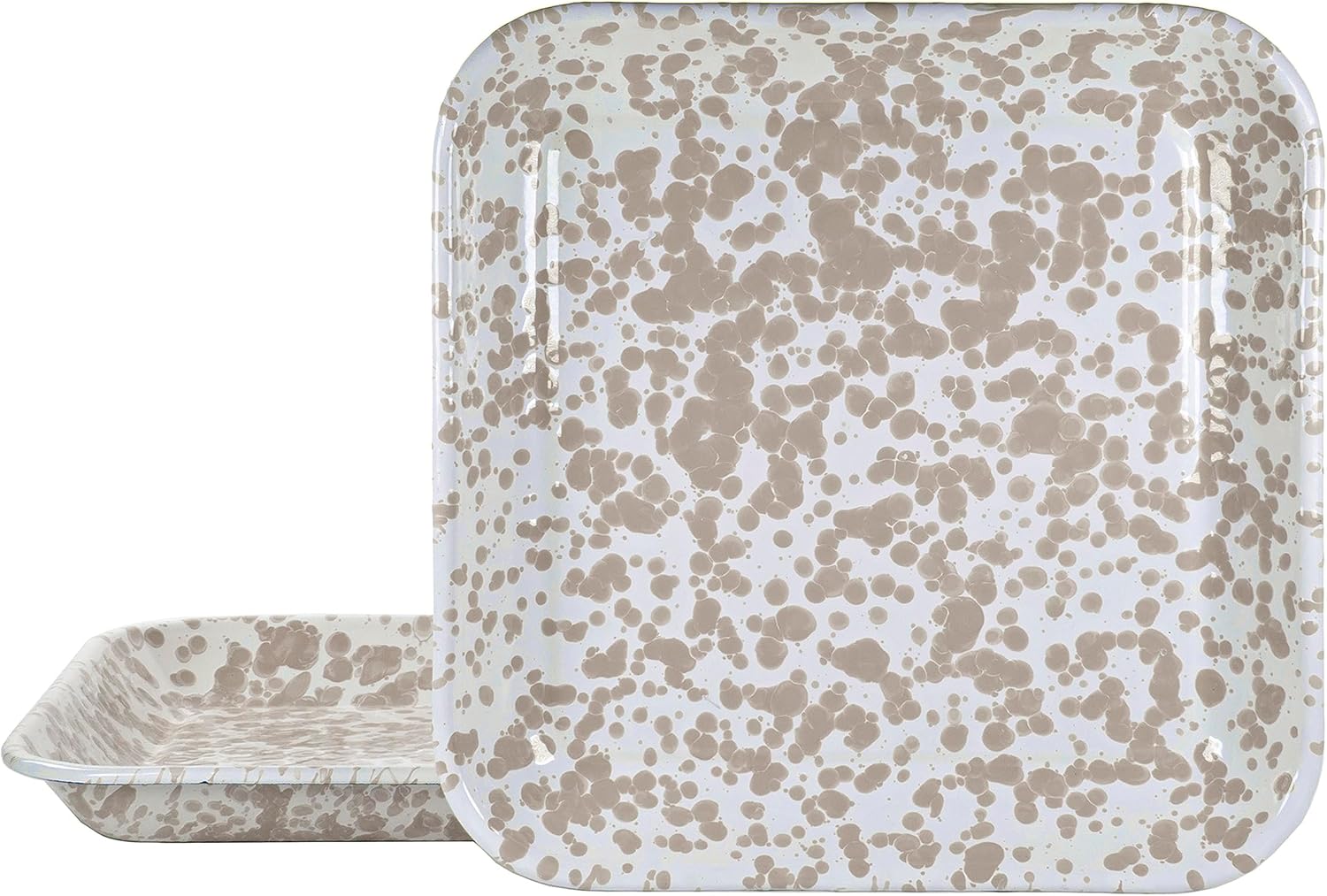 Golden Rabbit Enamelware Square Plates, 10.5 inch, Taupe Swirl, Set of 2