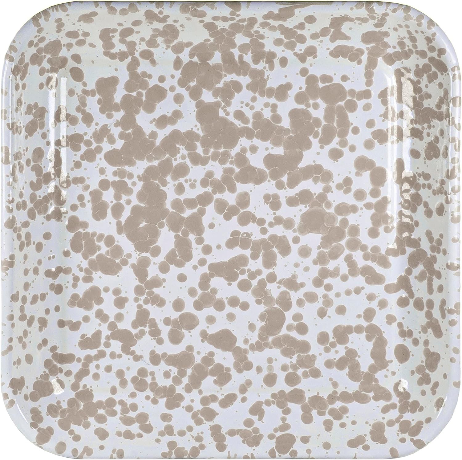 Golden Rabbit Enamelware Square Plates, 10.5 inch, Taupe Swirl, Set of 2