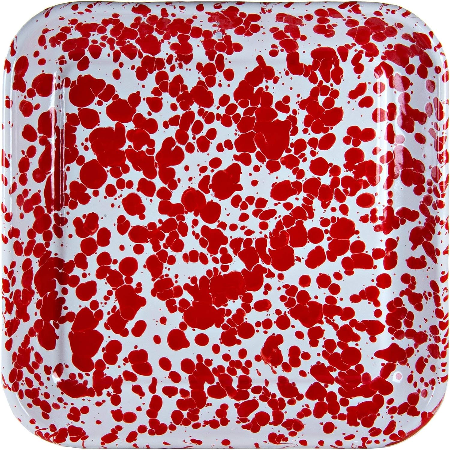 Golden Rabbit Enamelware Square Plates, 10.5 inch, Red Swirl, Set of 2