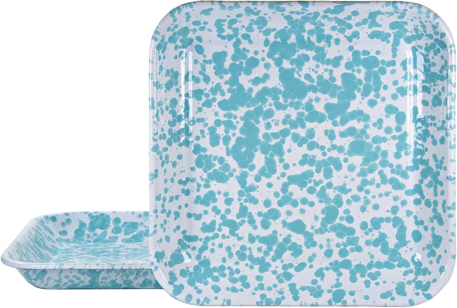 Golden Rabbit Enamelware Square Plates, 10.5 inch, Sea Glass, Set of 2