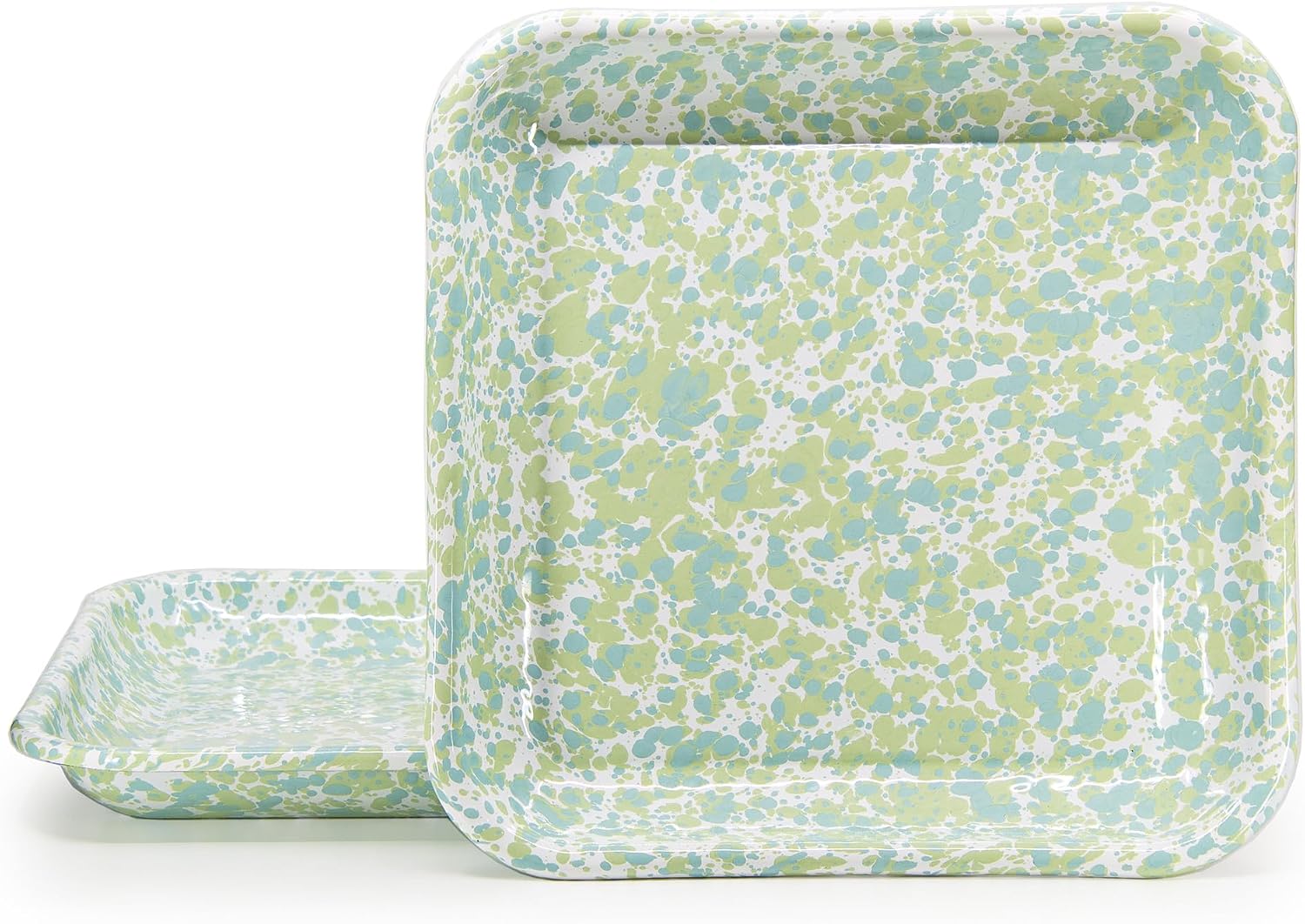 Golden Rabbit Enamelware Square Plates, 10.5 inch, Jardin Swirl, Set of 2