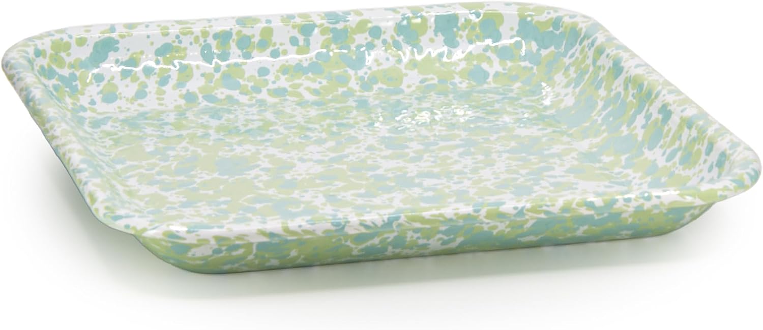 Golden Rabbit Enamelware Square Plates, 10.5 inch, Jardin Swirl, Set of 2