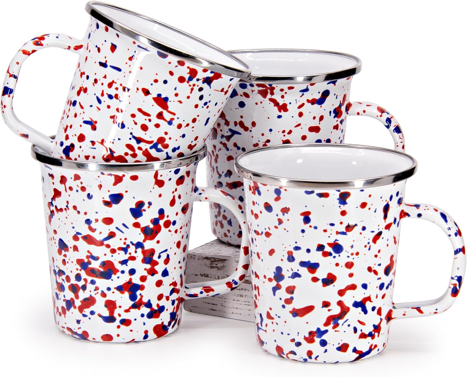 Golden Rabbit Enamelware Latte Coffee or Tea Mugs, 16 ounce, Americana, Set of 4