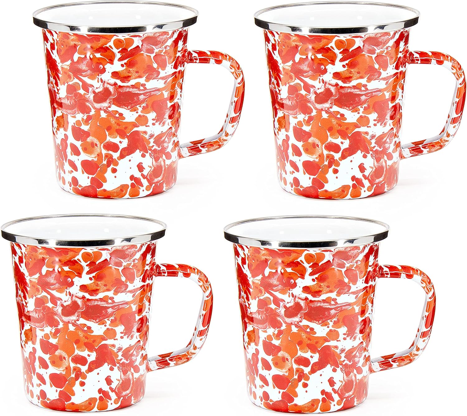 Golden Rabbit Enamelware Latte Coffee or Tea Mugs, 16 ounce, Sunset, Set of 4