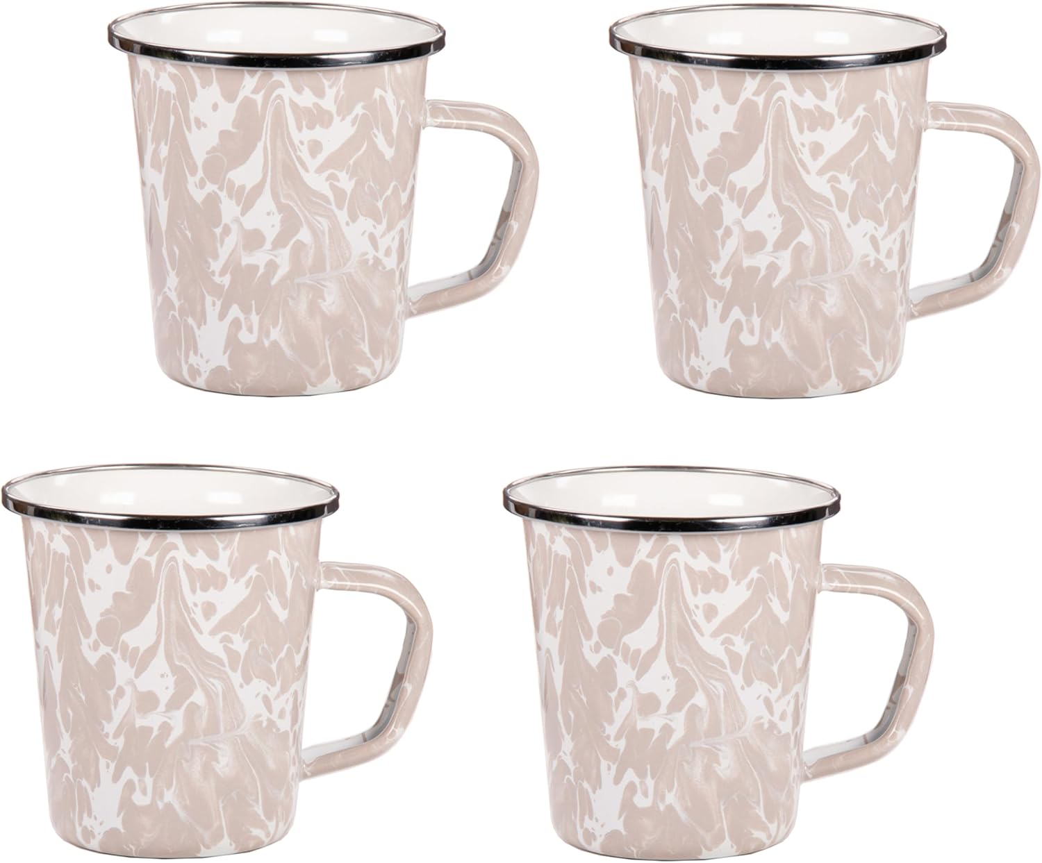 Golden Rabbit Enamelware Latte Coffee or Tea Mugs, 16 ounce, Taupe Swirl, Set of 4