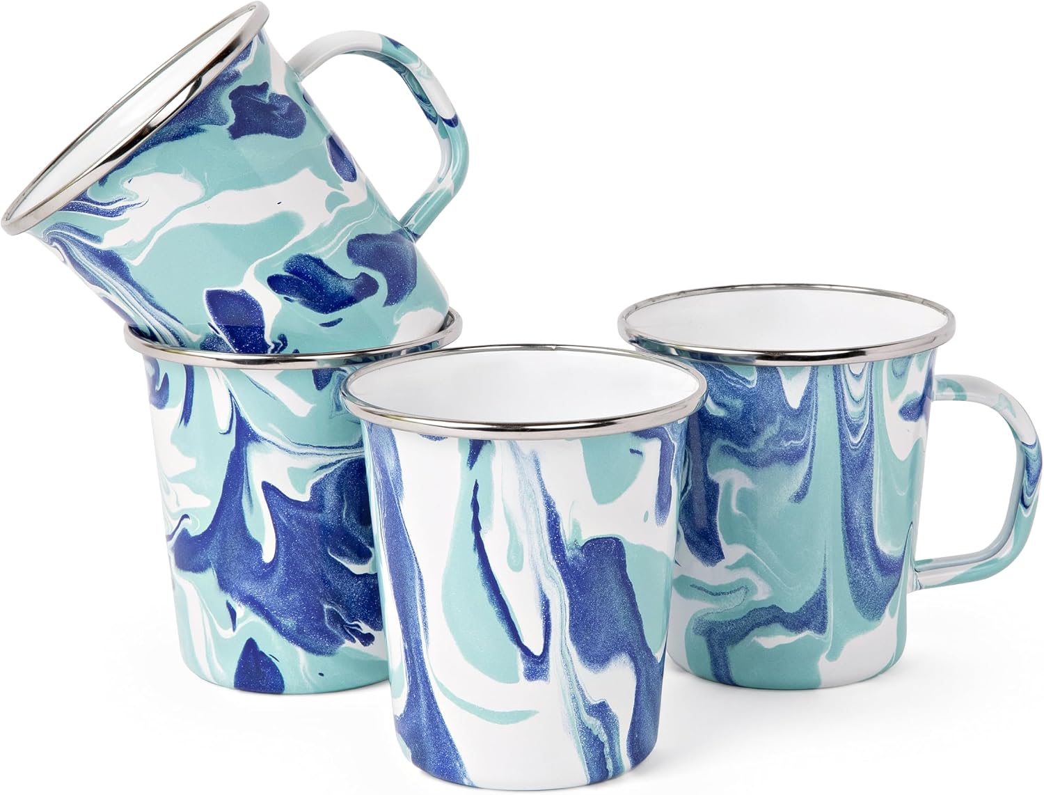 Golden Rabbit Enamelware Latte Coffee or Tea Mugs, 16 ounce, Lagoon, Set of 4