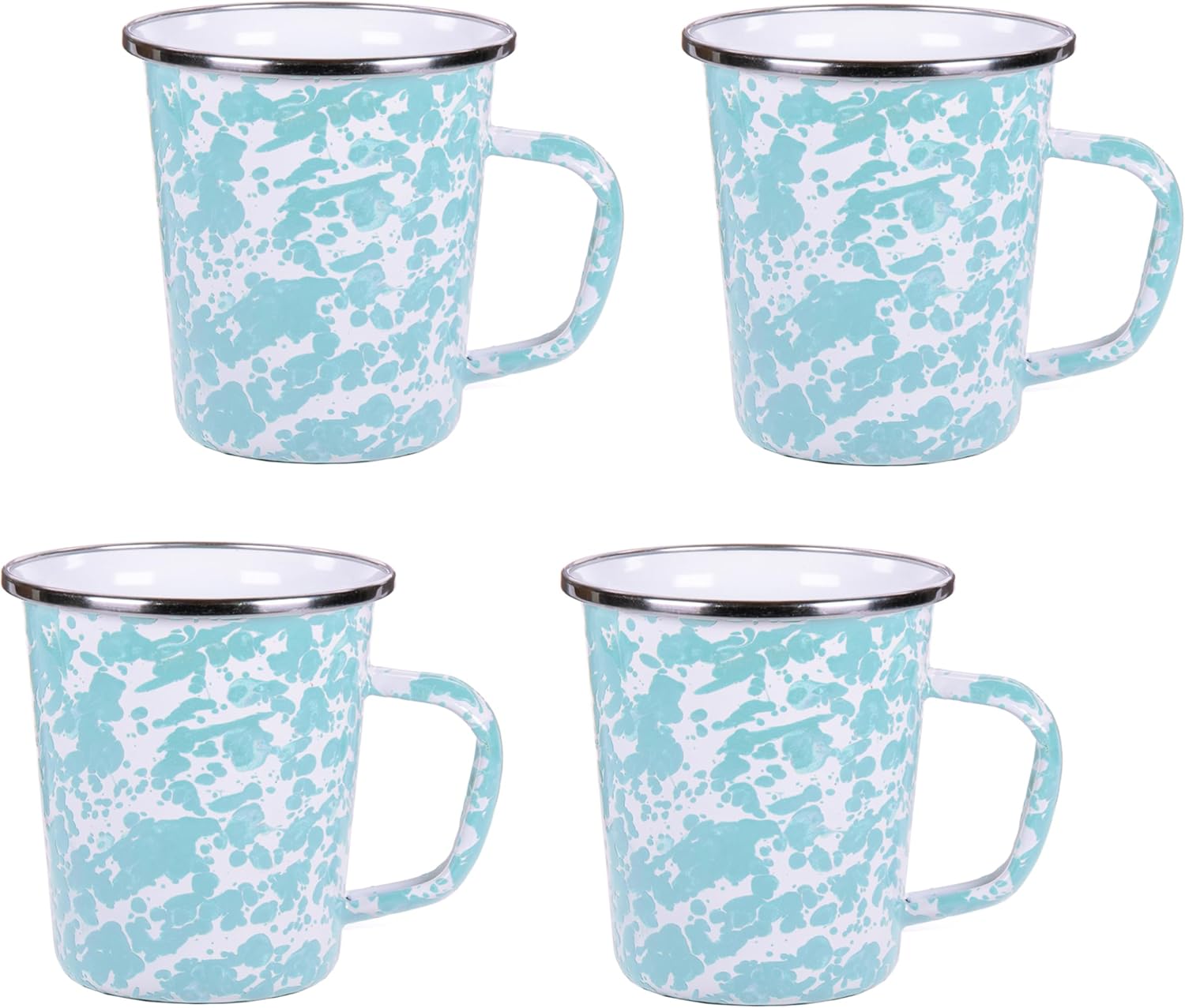 Golden Rabbit Enamelware Latte Coffee or Tea Mugs, 16 ounce, Sea Glass, Set of 4