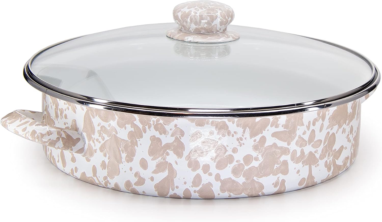 Golden Rabbit Enamelware Saute Pan, 5 quart, Taupe Swirl